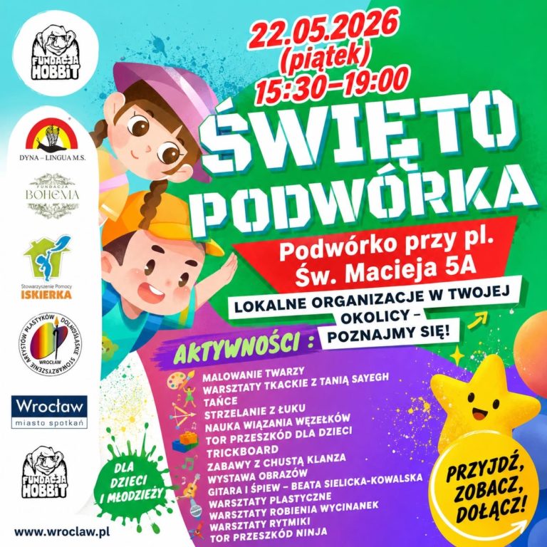 ðð Już 22 maja zamieniamy podwórko przy pl. Św. Macieja 5A we Wrocławiu w miejsce pełne radości, kreatywności i wspólnej zabawy! ð¨ð¶ð¹